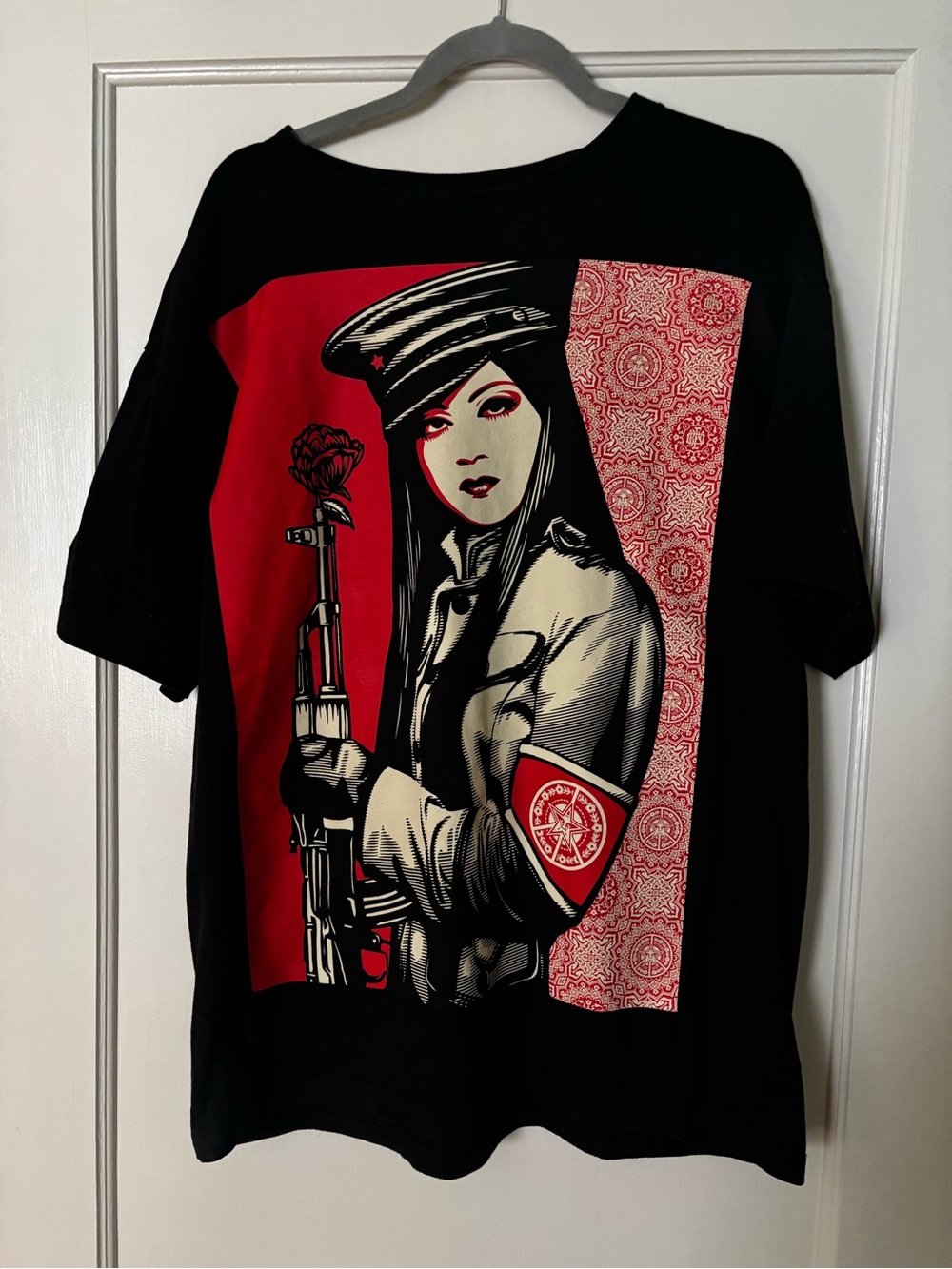 Obey Men’s Black Tee with Red and Cream Graphic